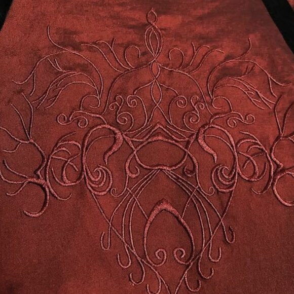 Picasso Renaissance Flare Skirt M | Multi-Layer Embroidered Ruffle Panel Maroon - Picture 7 of 12